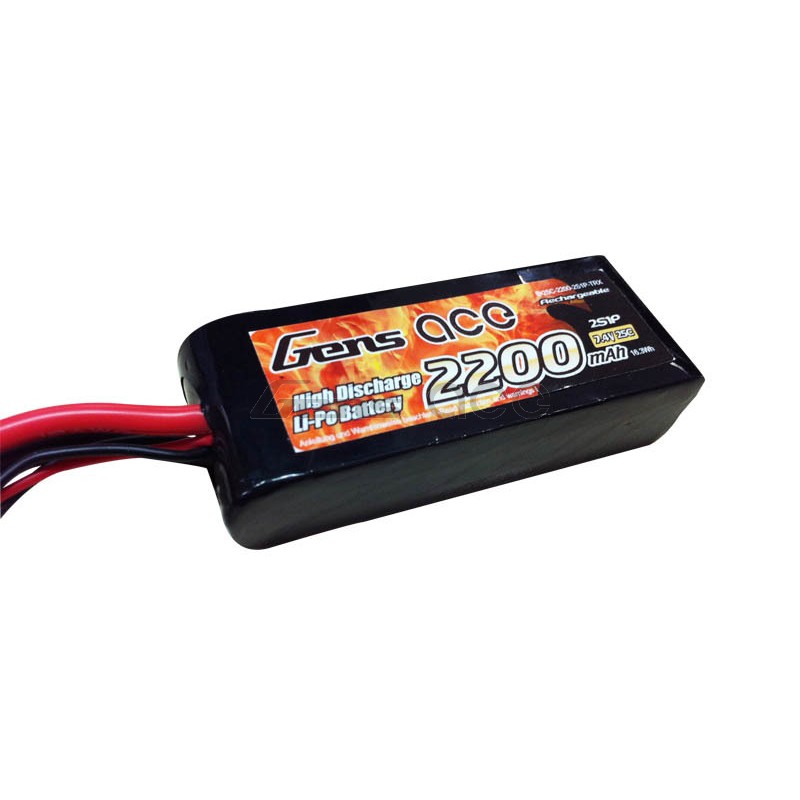 Gens Ace 2200mAh 7.4V 25C 2S1P Lipo Battery W/TRX Connector - SN Hobbies Gens Ace 2200mAh 7.4V 25C 2S1P Lipo Battery W/TRX Connector - SN Hobbies