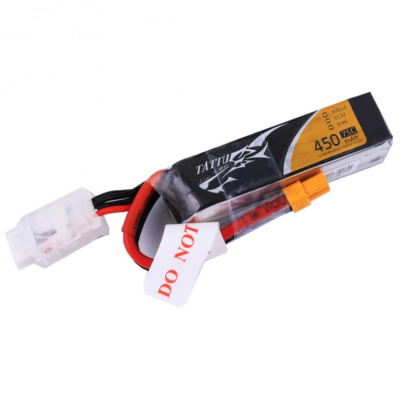 Tattu 450mAh 11.1V 75C 3S1P Lipo Battery Pack with XT30 plug - Long Size for H Frame