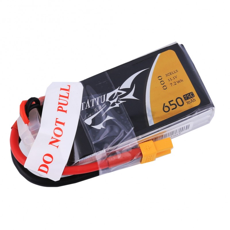 Tattu 650mAh 3S1P 75C 11.1V Lipo Battery Pack with XT30 plug