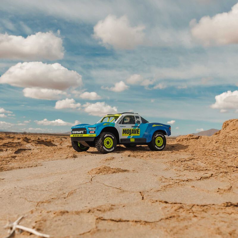 ARRMA MOJAVE GROM MEGA 380 Brushed 4X4 Small Scale Desert Truck RTR with Battery & Charger, Blue/White