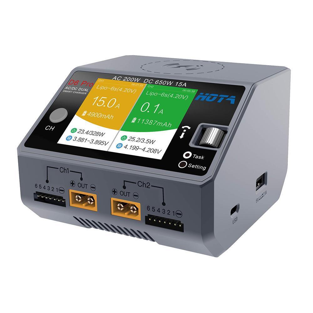 HOTA D6 Pro Dual Channel 650W 15A AC/DC Battery Charger w/ Wireless Cellphone Charging