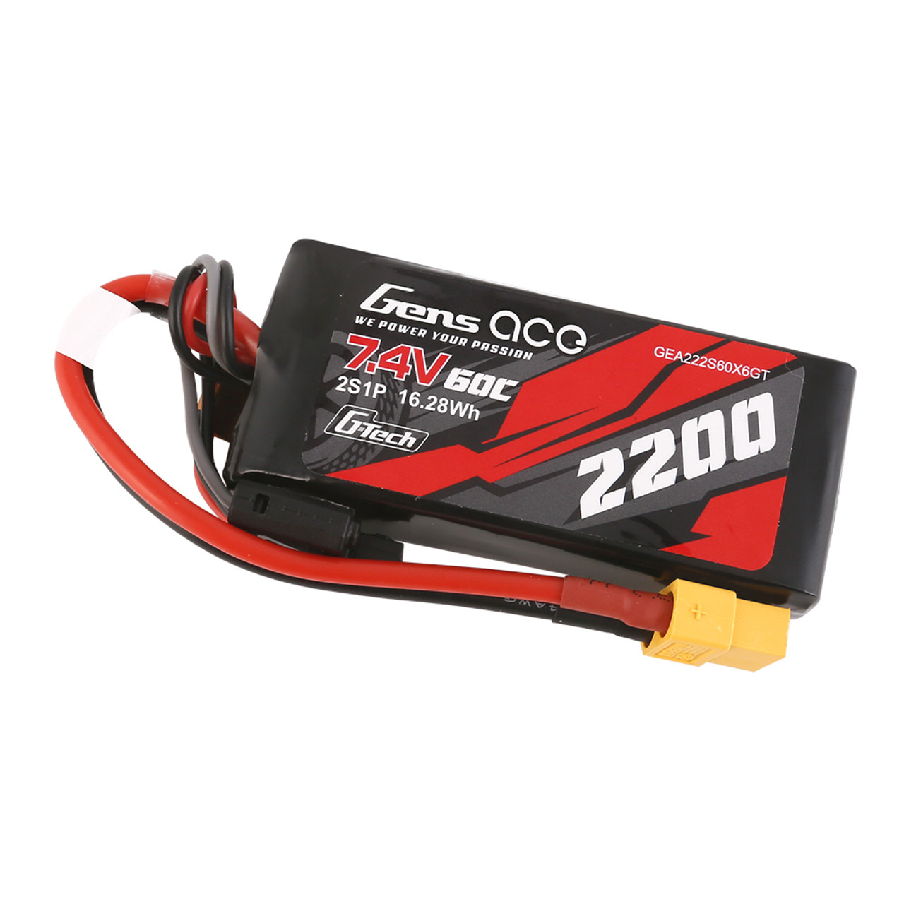 Gens Ace 2200mah 2S 60C 7.4V G-Tech Lipo Battery Pack With XT60 Plug