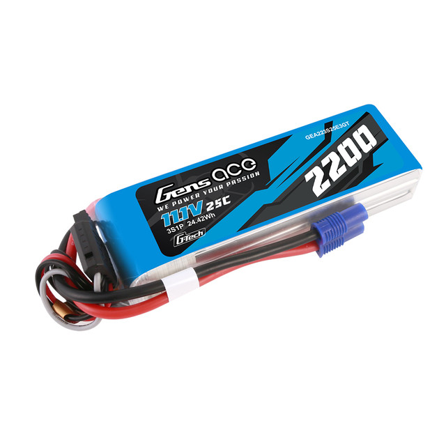 Gens Ace G-Tech 2200mAh 11.1V 3S 25C Lipo Battery Pack With EC3 Plug For RC Plane