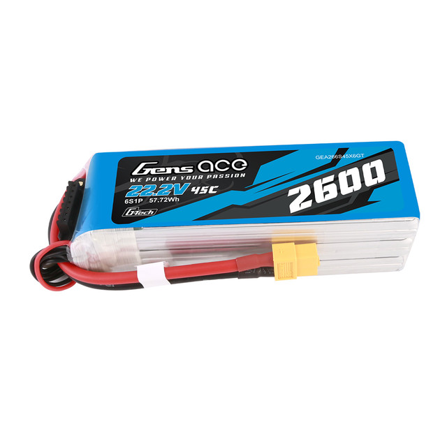 Gens Ace 2600mAh 6S 45C 22.2V G-Tech Lipo Battery Pack With XT60 Plug