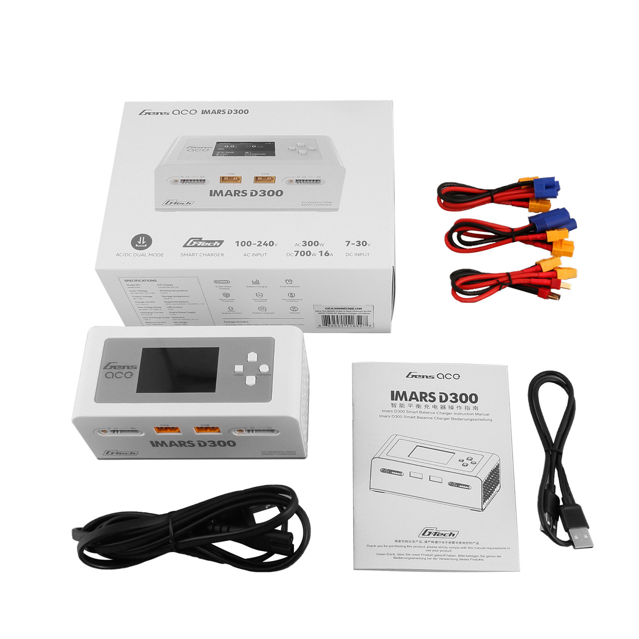 Gens Ace IMARS D300 G-Tech Channel AC/DC 300W/700W RC Battery Charger-US White