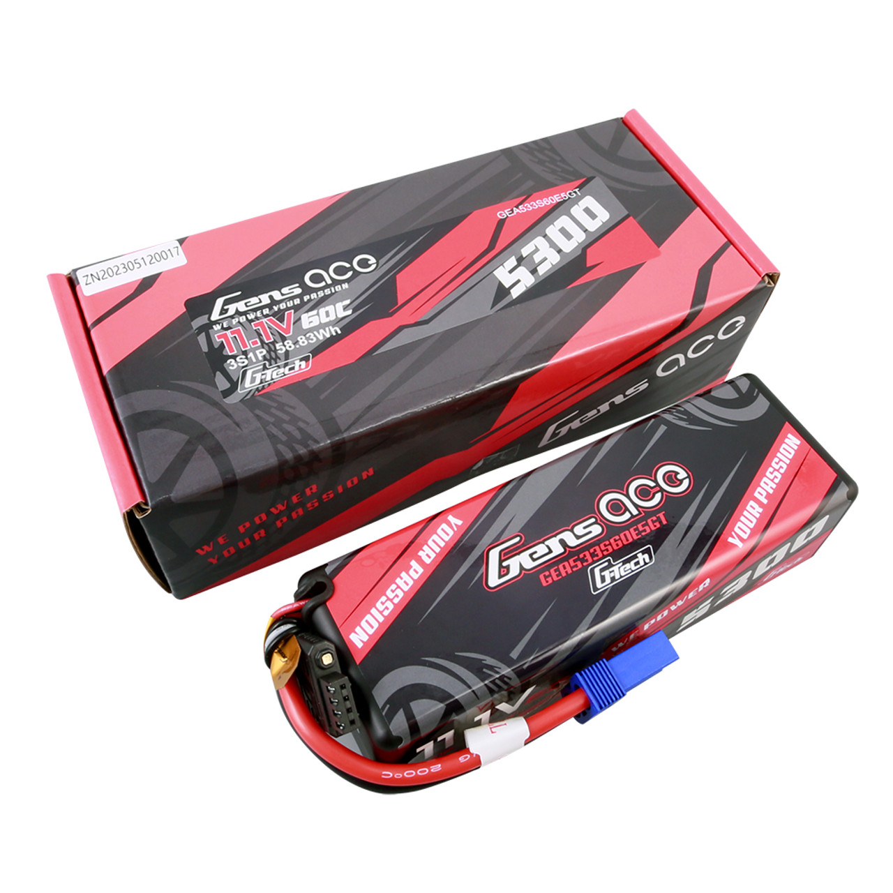 Gens Ace G-Tech 5300mAh 11.1V 60C 3S1P HardCase Lipo Battery 15# With EC5 Plug