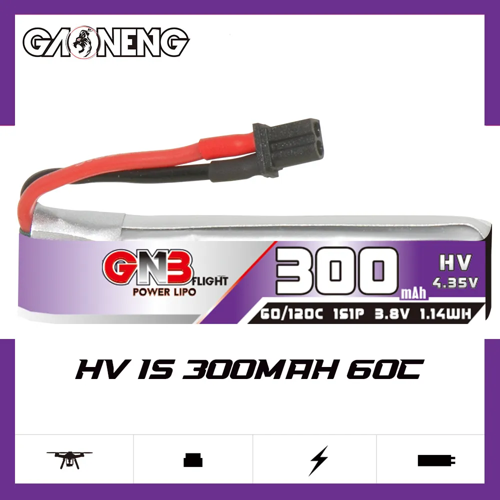 GAONENG GNB LiHV 1S 3.8V 300mAh 60C A30 Cabled LiPo Battery