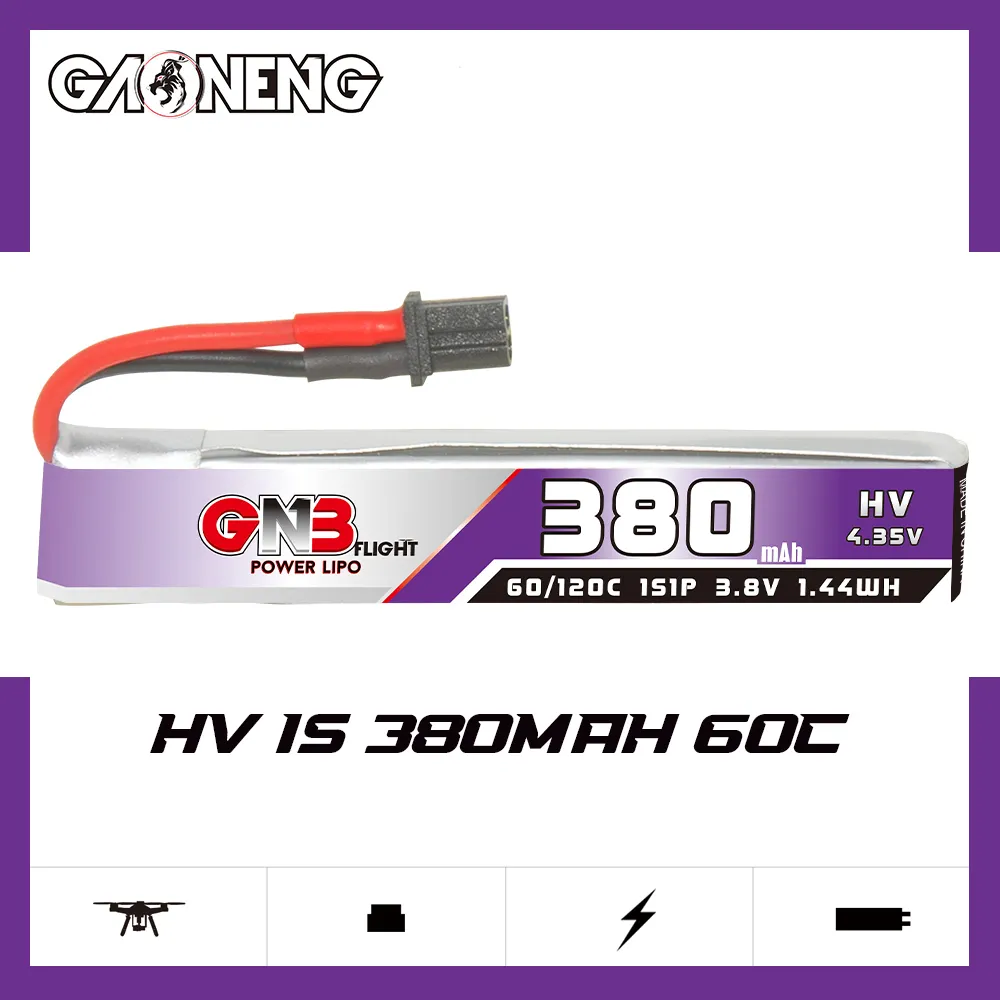 GAONENG GNB LiHV 1S 3.8V 380mAh 60C A30 Cabled LiPo Battery