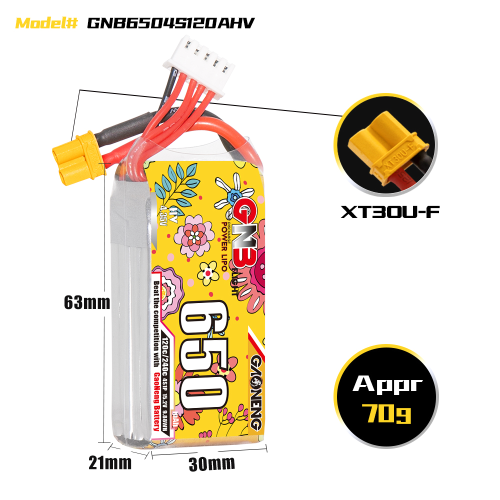 GNB 4S 650MAH 15.2V HV 120C/240C LIPO BATTERY