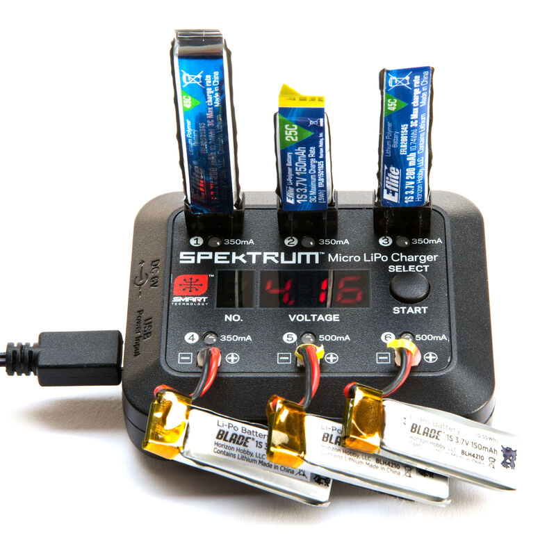 Spektrum S63 Micro 6-port DC/USB 1S LiPo Smart Charger