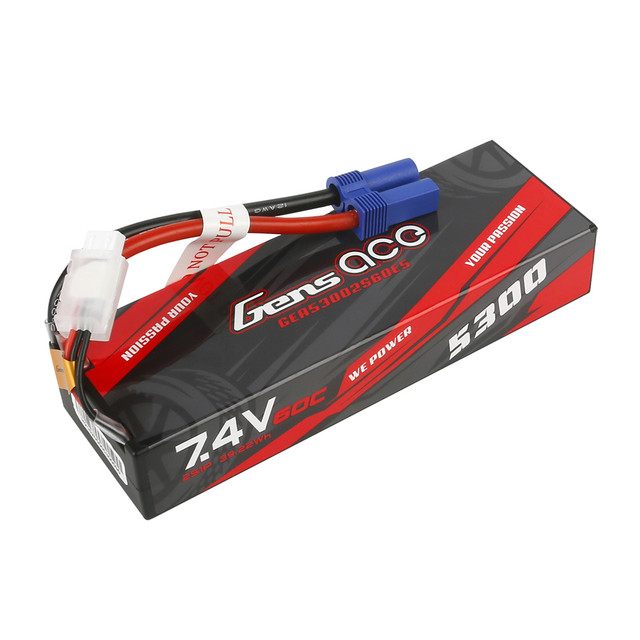 Gens Ace 5300mAh 7.4V 60C 2S1P HardCase Lipo Battery Pack 24# With EC5 Plug