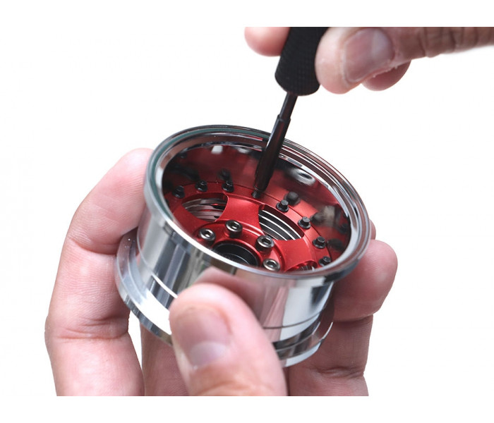 Boom Racing ProBuild™ 1.9" CFS5 Adjustable Offset Aluminum Beadlock Wheels (2) Red/Carbon Fiber