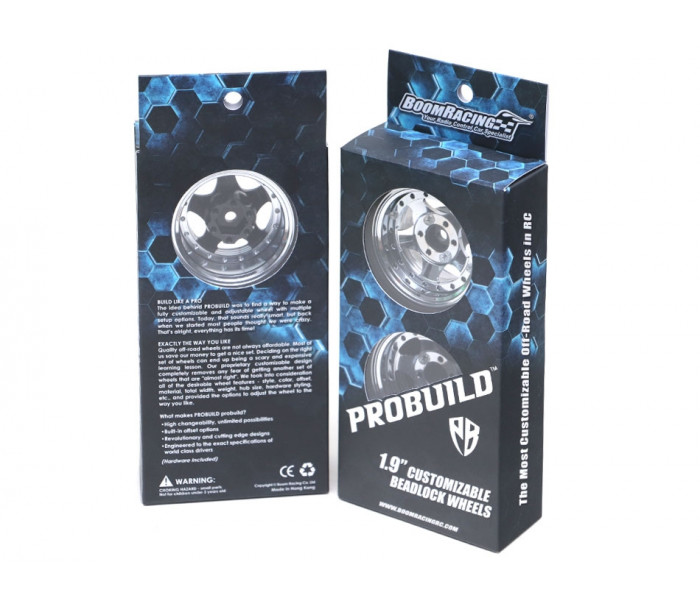 Boom Racing ProBuild™ 1.9" CFS5 Adjustable Offset Aluminum Beadlock Wheels (2) Red/Carbon Fiber