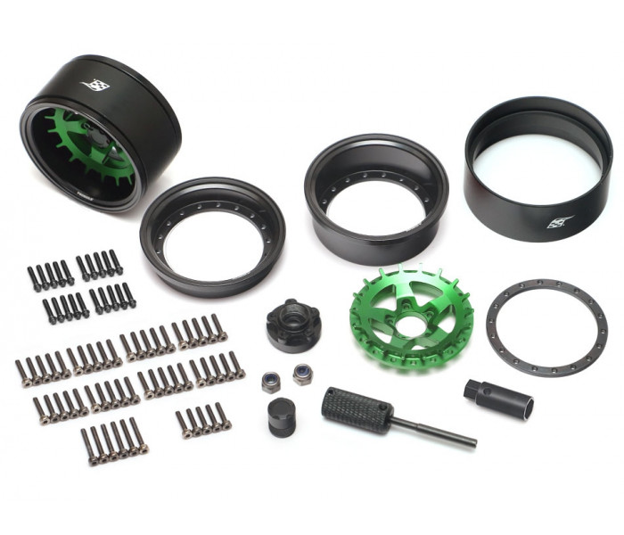Boom Racing ProBuild™ 1.9" SS5 Adjustable Offset Aluminum Beadlock Wheels (2) Matte Black/Green