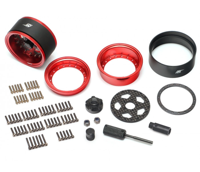 Boom Racing ProBuild™ 1.9" CFS5 Adjustable Offset Aluminum Beadlock Wheels (2) Red/Carbon Fiber