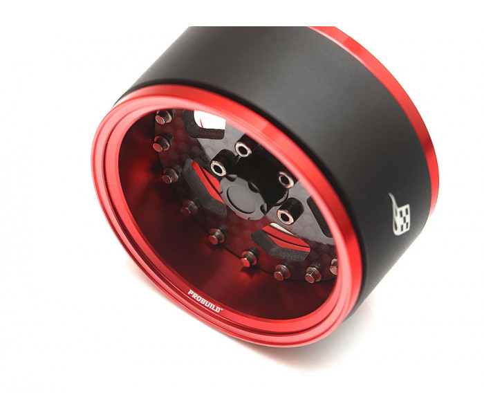 Boom Racing ProBuild™ 1.9" CFS5 Adjustable Offset Aluminum Beadlock Wheels (2) Red/Carbon Fiber
