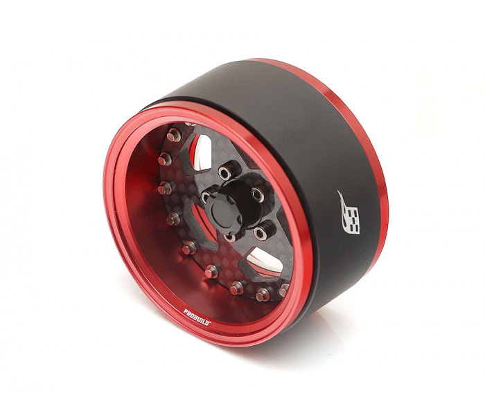 Boom Racing ProBuild™ 1.9" CFS5 Adjustable Offset Aluminum Beadlock Wheels (2) Red/Carbon Fiber