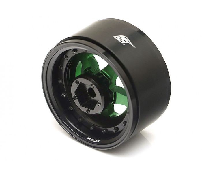 Boom Racing ProBuild™ 1.9" SS5 Adjustable Offset Aluminum Beadlock Wheels (2) Matte Black/Green