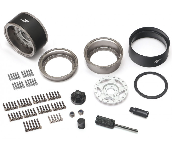 Boom Racing ProBuild™ 1.9" RTS Adjustable Offset Aluminum Beadlock Wheels (2) Gun Metal/Matte Silver