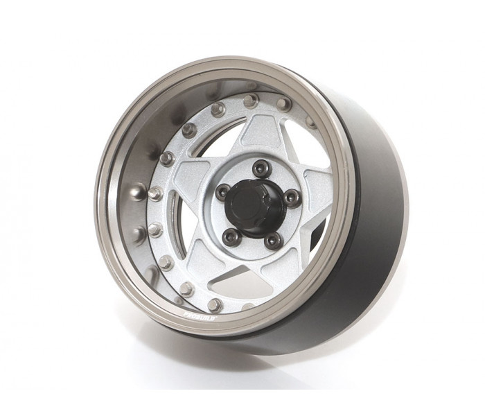 Boom Racing ProBuild™ 1.9" RTS Adjustable Offset Aluminum Beadlock Wheels (2) Gun Metal/Matte Silver