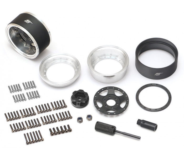 Boom Racing ProBuild™ 1.9" SV5 Adjustable Offset Aluminum Beadlock Wheels (2) Raw Silver/Matte Black