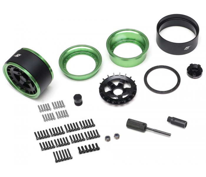 Boom Racing ProBuild™ 1.9" SS5 Adjustable Offset Aluminum Beadlock Wheels (2) Green/Black