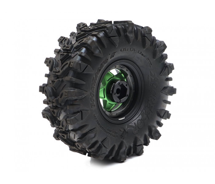 Boom Racing ProBuild™ 1.9" RTS Adjustable Offset Aluminum Beadlock Wheels (2) Matte Black/Matte Green