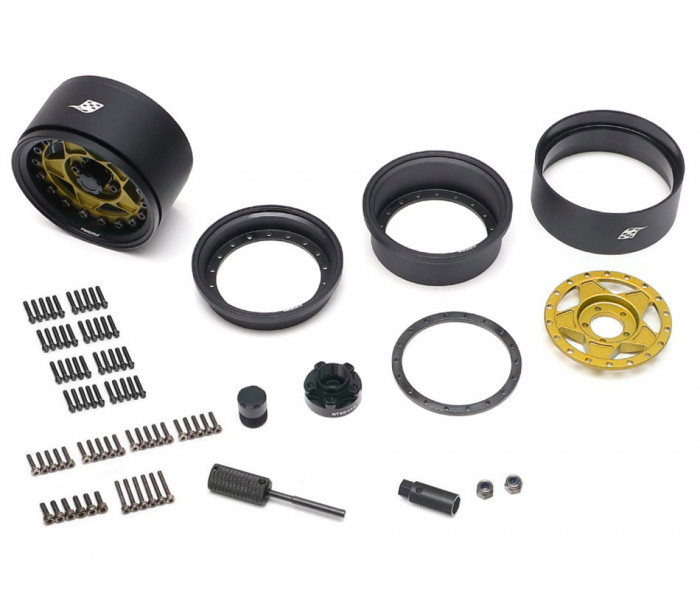 Boom Racing ProBuild™ 1.9" RTS Adjustable Offset Aluminum Beadlock Wheels (2) Matte Black/Matte Gold