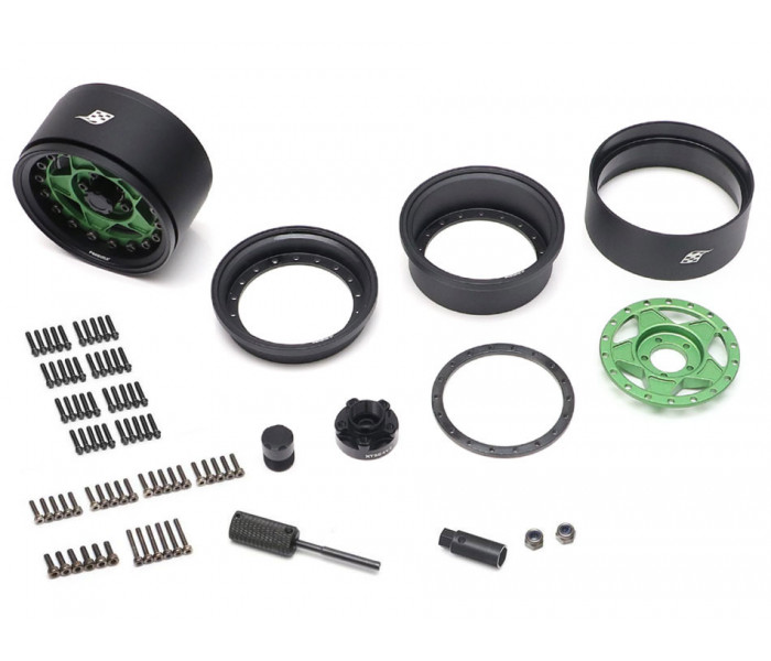 Boom Racing ProBuild™ 1.9" RTS Adjustable Offset Aluminum Beadlock Wheels (2) Matte Black/Matte Green