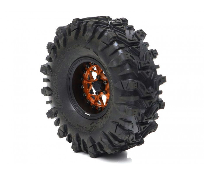 Boom Racing ProBuild™ 1.9" LGB Adjustable Offset Aluminum Beadlock Wheels (2) Matte Black/Orange