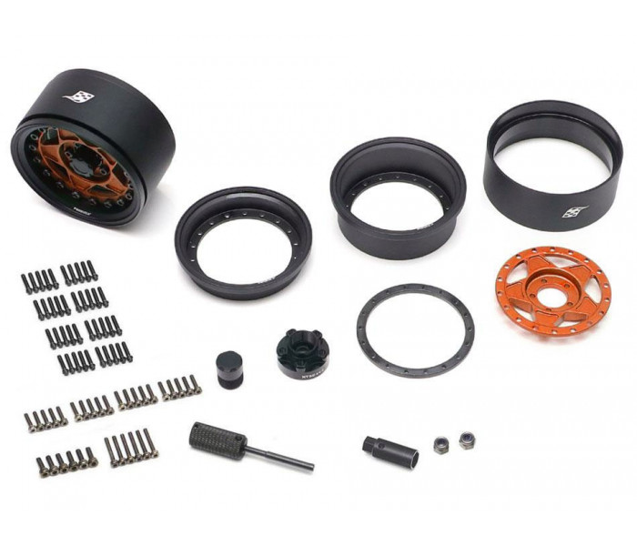 Boom Racing ProBuild™ 1.9" RTS Adjustable Offset Aluminum Beadlock Wheels (2) Matte Black/Matte Orange