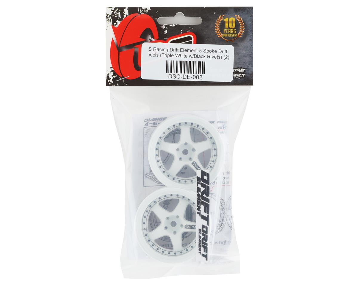 DS Racing Drift Element 5 Spoke Drift Wheels (Triple White w/Black Rivets) (2) (Adjustable Offset) w/12mm Hex