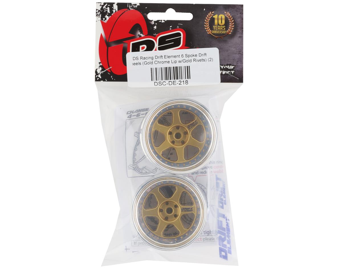 DS Racing Drift Element 6 Spoke Drift Wheels (Gold & Chrome w/Gold Rivets) (2) (Adjustable Offset) w/12mm Hex