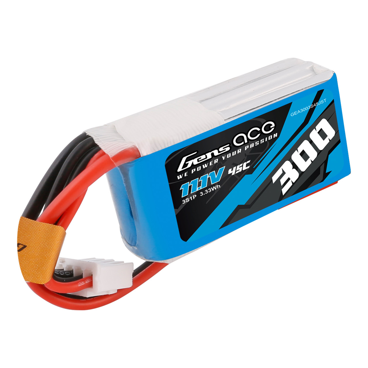 Gens Ace 300MAh 11.1V 45C 3S1P Lipo Battery Pack With JST Plug