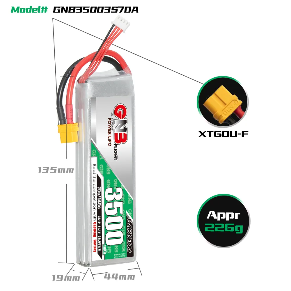 GAONENG GNB 3S 11.1V 3500mAh 70C LiPo Battery XT60