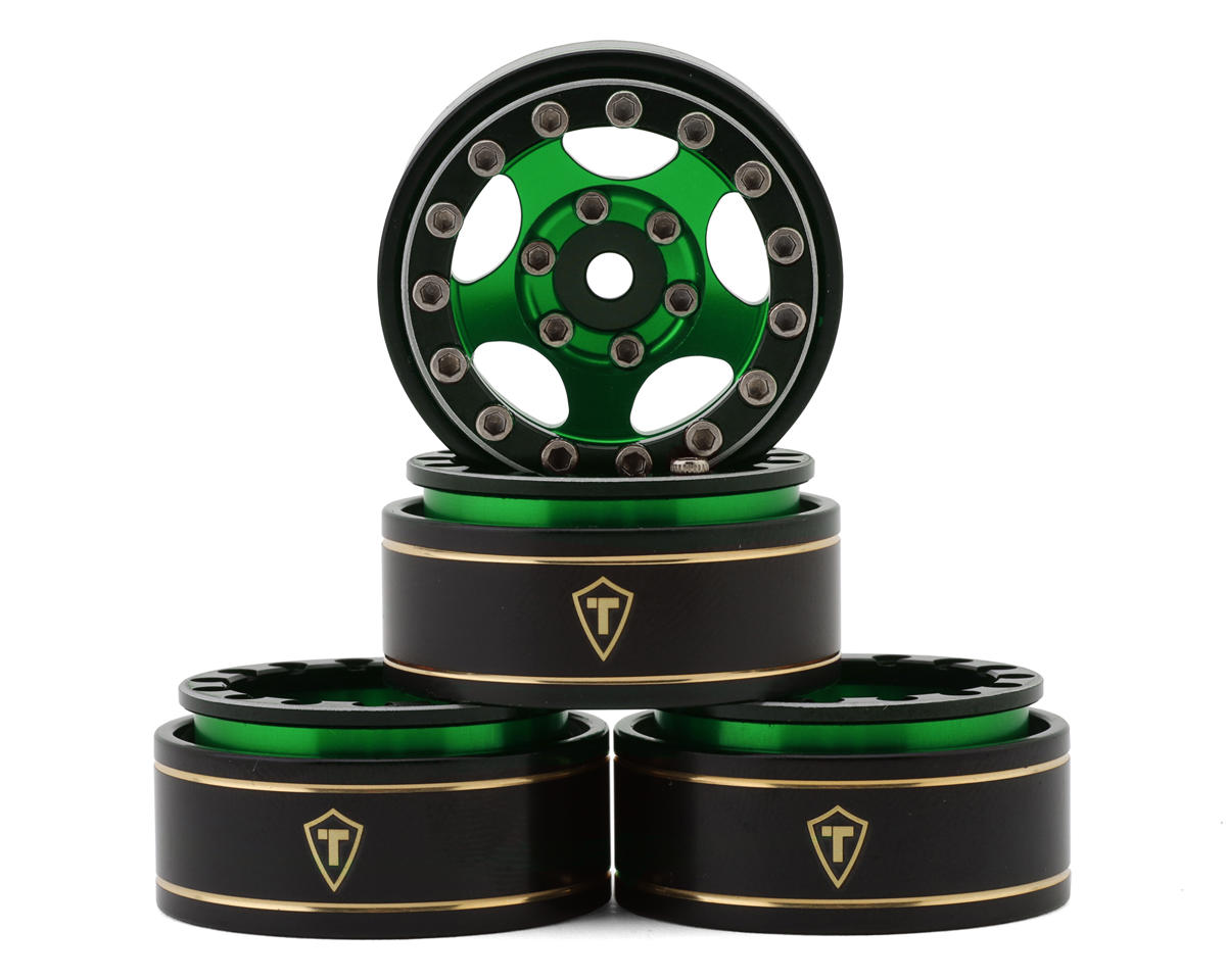 Treal Hobby Type B 1.0" 5-Spoke Beadlock Wheels (Black/Green) (4) (22.4g)