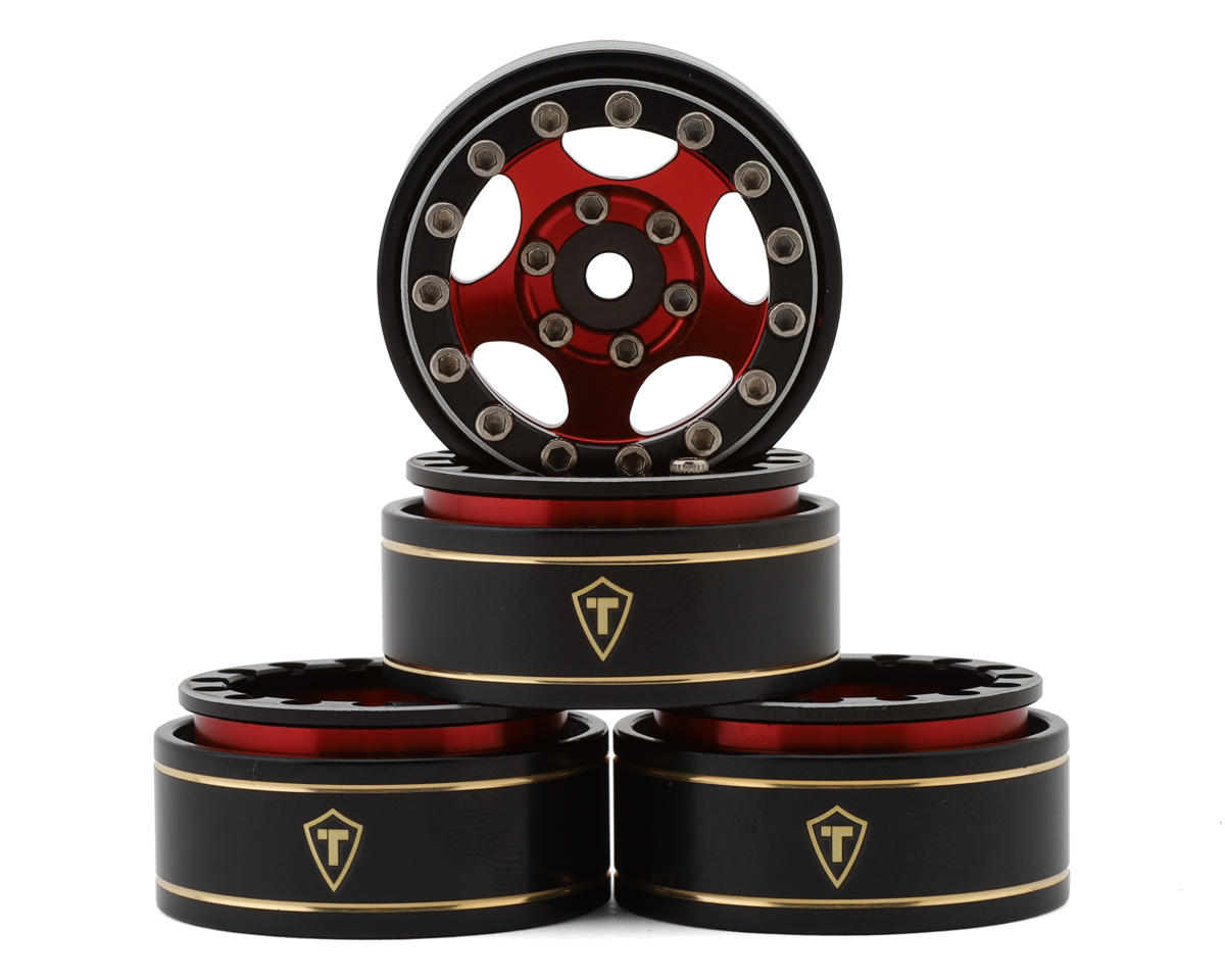 Treal Hobby Type B 1.0" 5-Spoke Beadlock Wheels (Black/Red) (4) (22.4g)