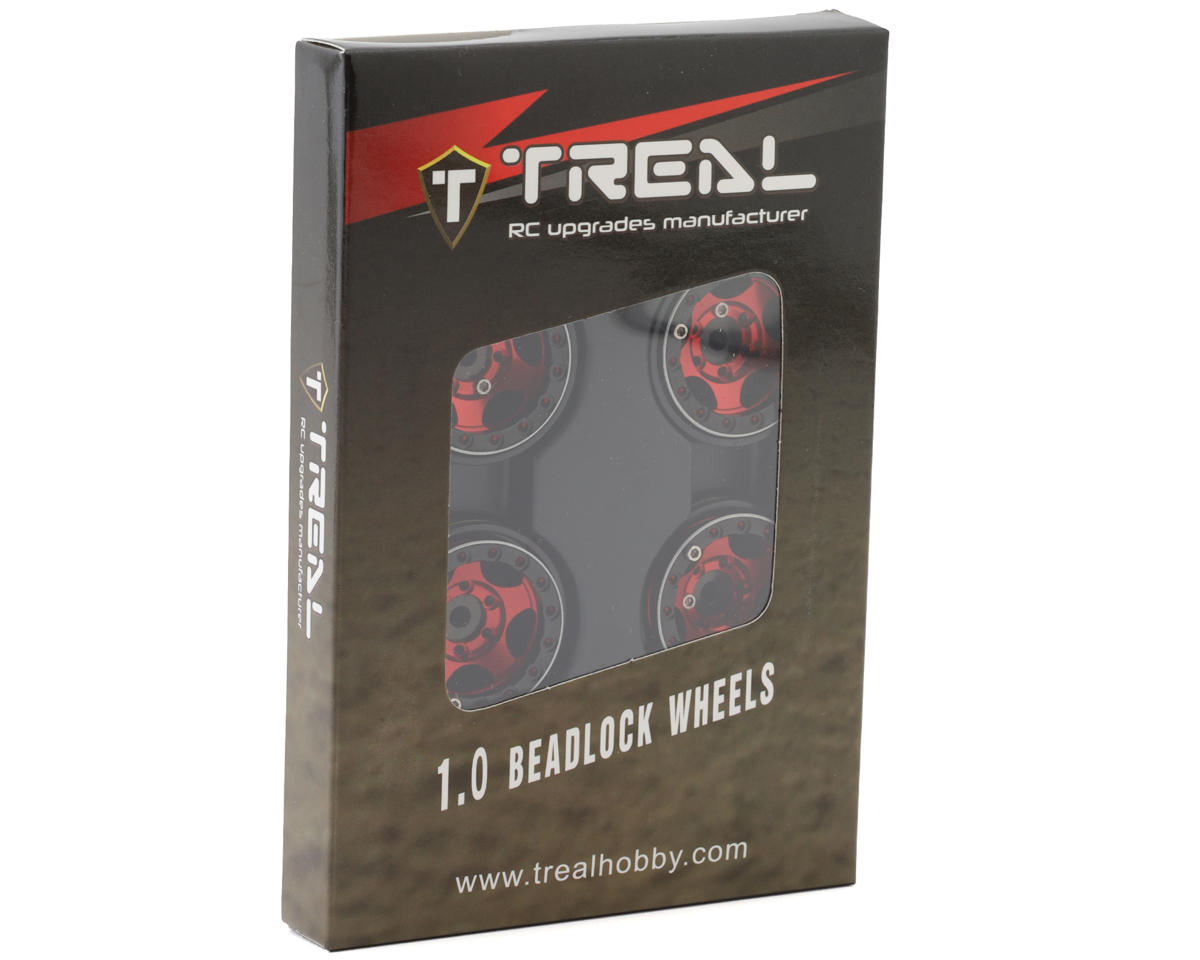 Treal Hobby Type B 1.0" 5-Spoke Beadlock Wheels (Black/Red) (4) (22.4g)